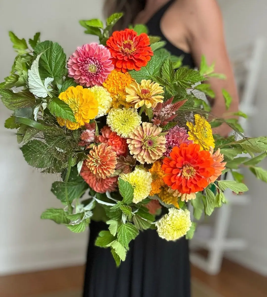 August bridal bouquet made with seasonal blooms from Winters Farm